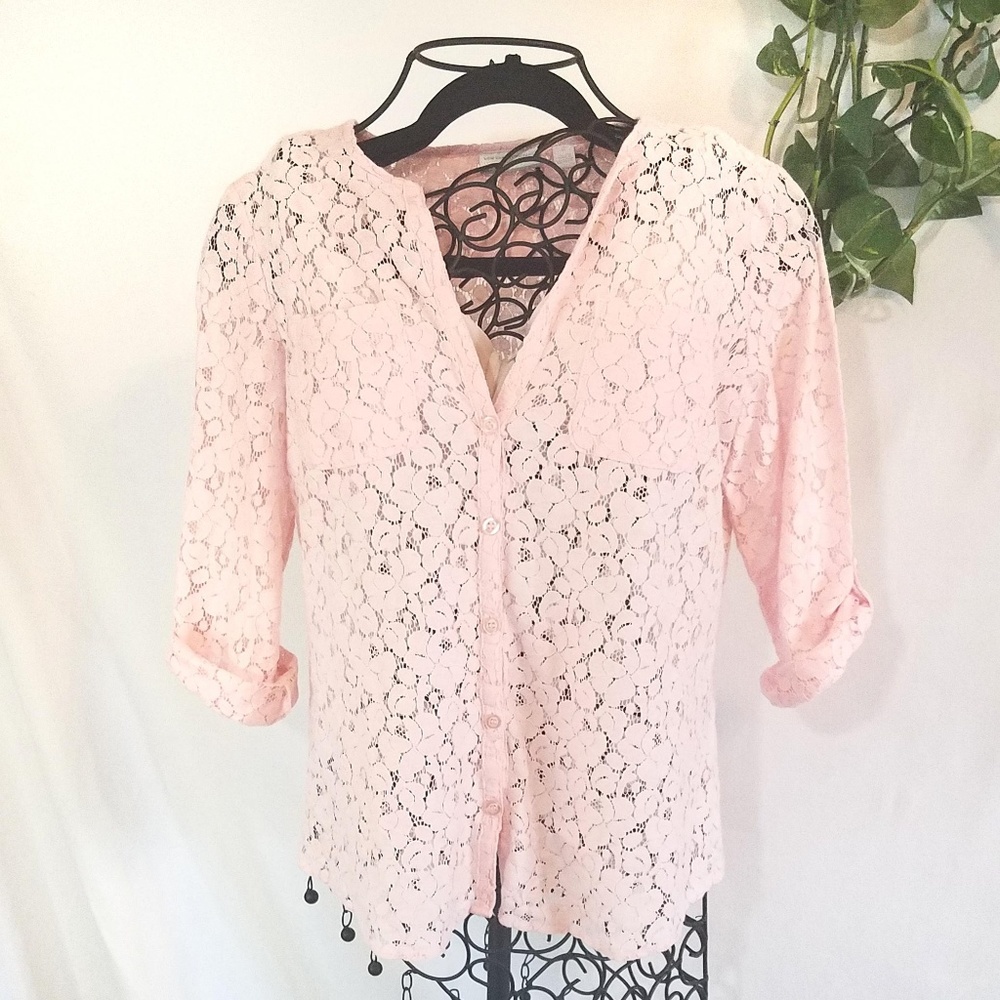 **SOLD** Pink Lace NY&Co Button Down Shirt